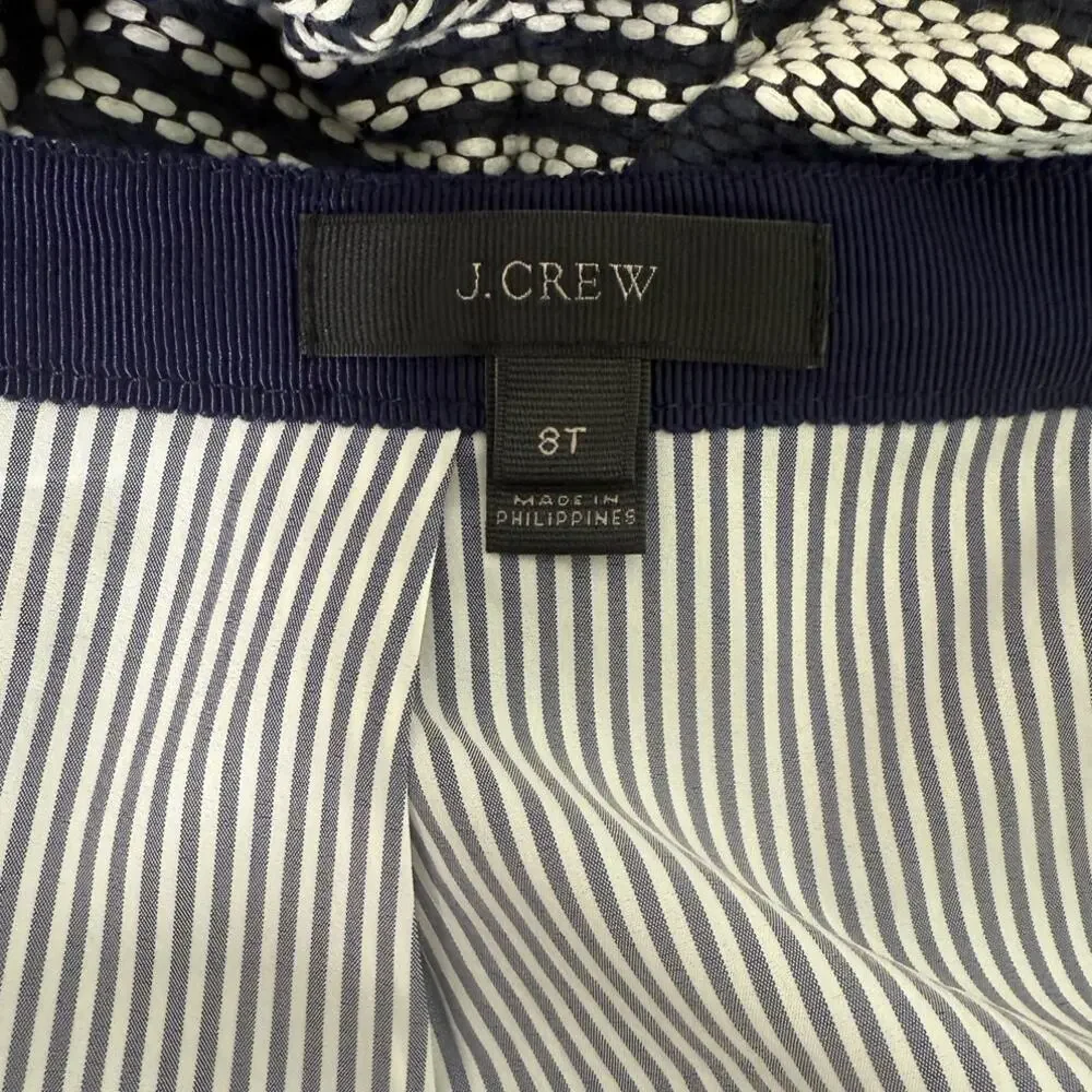 J. Crew Striped Nautical A Lined Knee Length Pencil Tweed Skirt 8 T Blue White